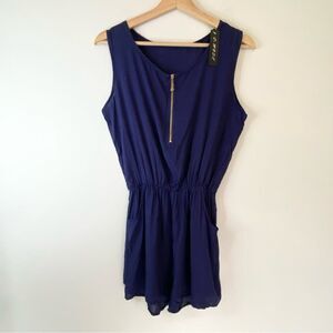 NWT! CMODE shorts romper royal blue with gold zipper. Size S/M.